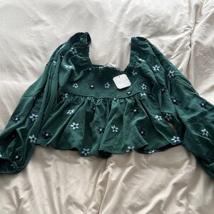 Altar'd State Green Floral Smocked Top